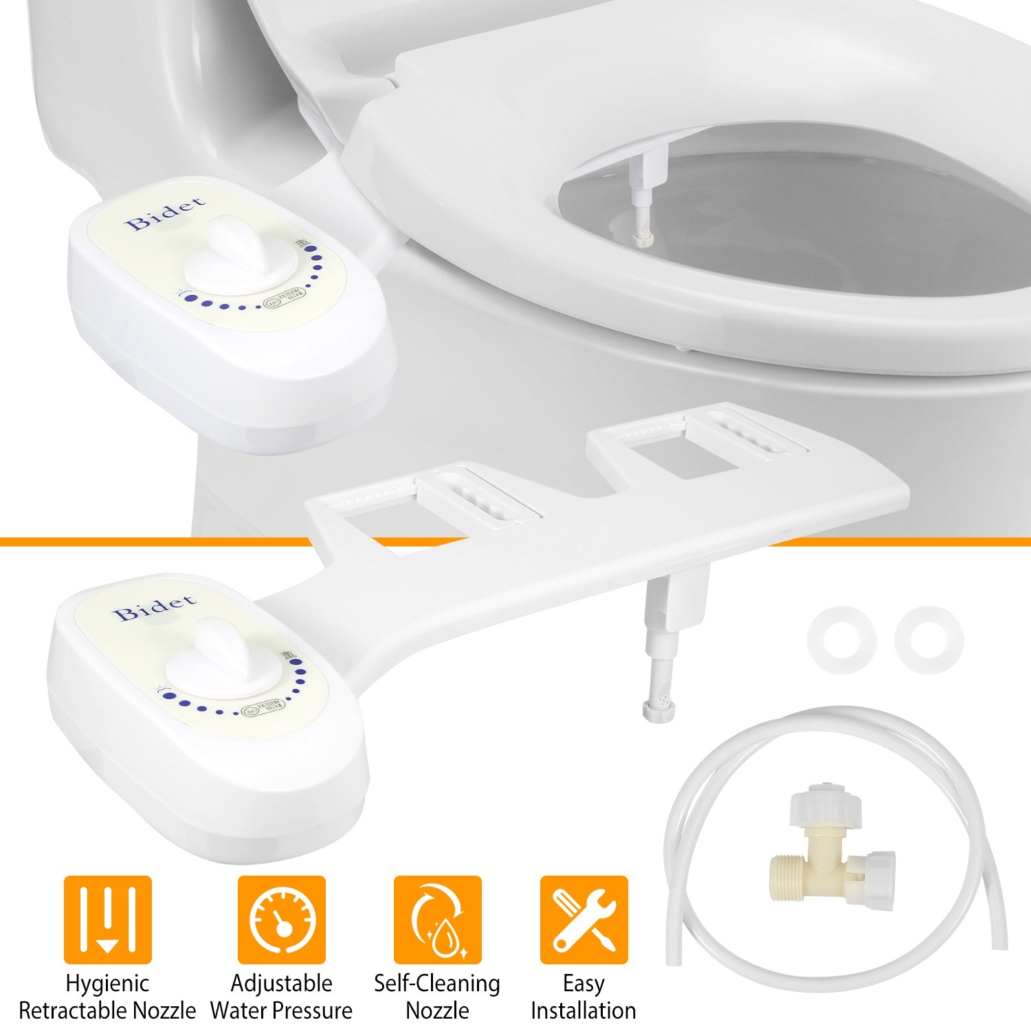 Non Electric Bidet Toilet Seat Attachment Adjustable Spray