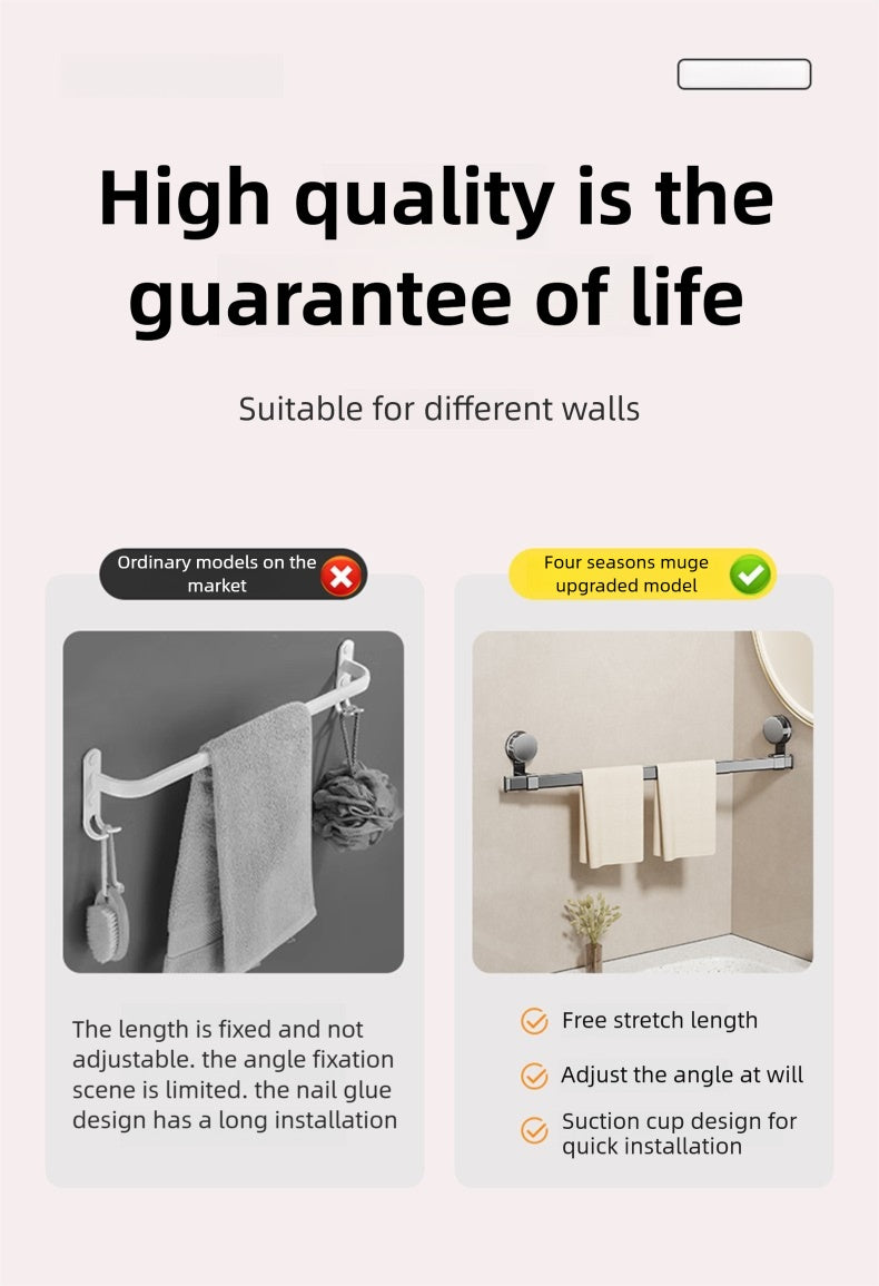 Adjustable Suction Cup Towel Rod No Drill Space Saving Rack