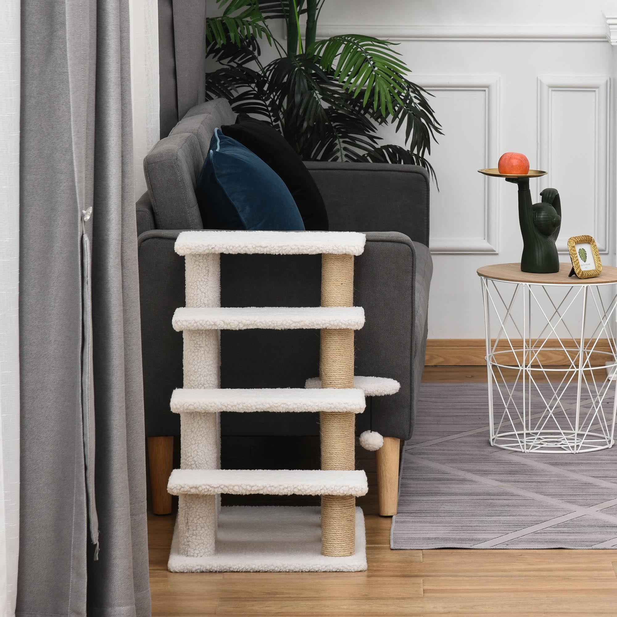 Premium 4 Level Cat Steps with Scratching Posts for Bed Sofa