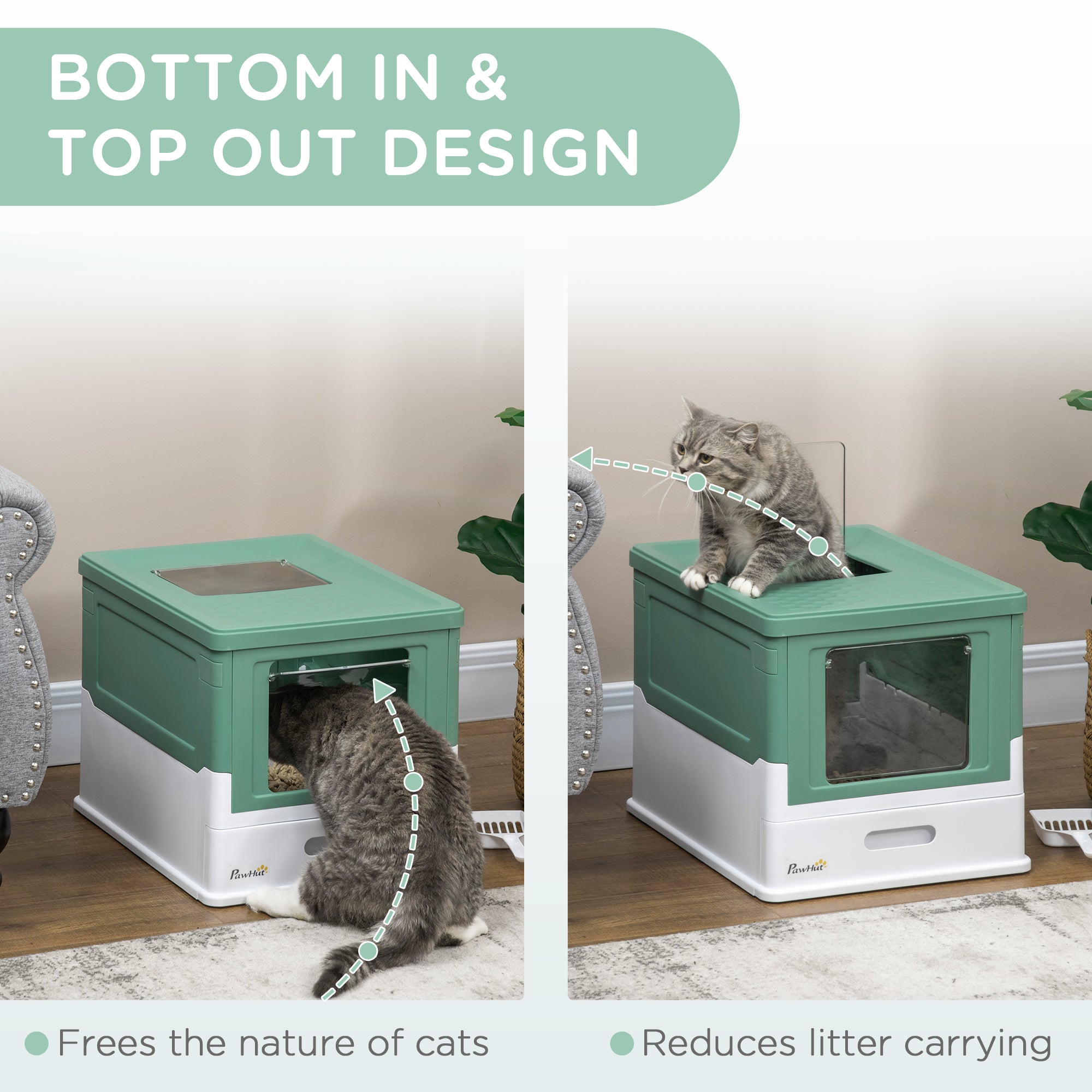 Premium Enclosed Cat Litter Box Front Entry Top Exit Design
