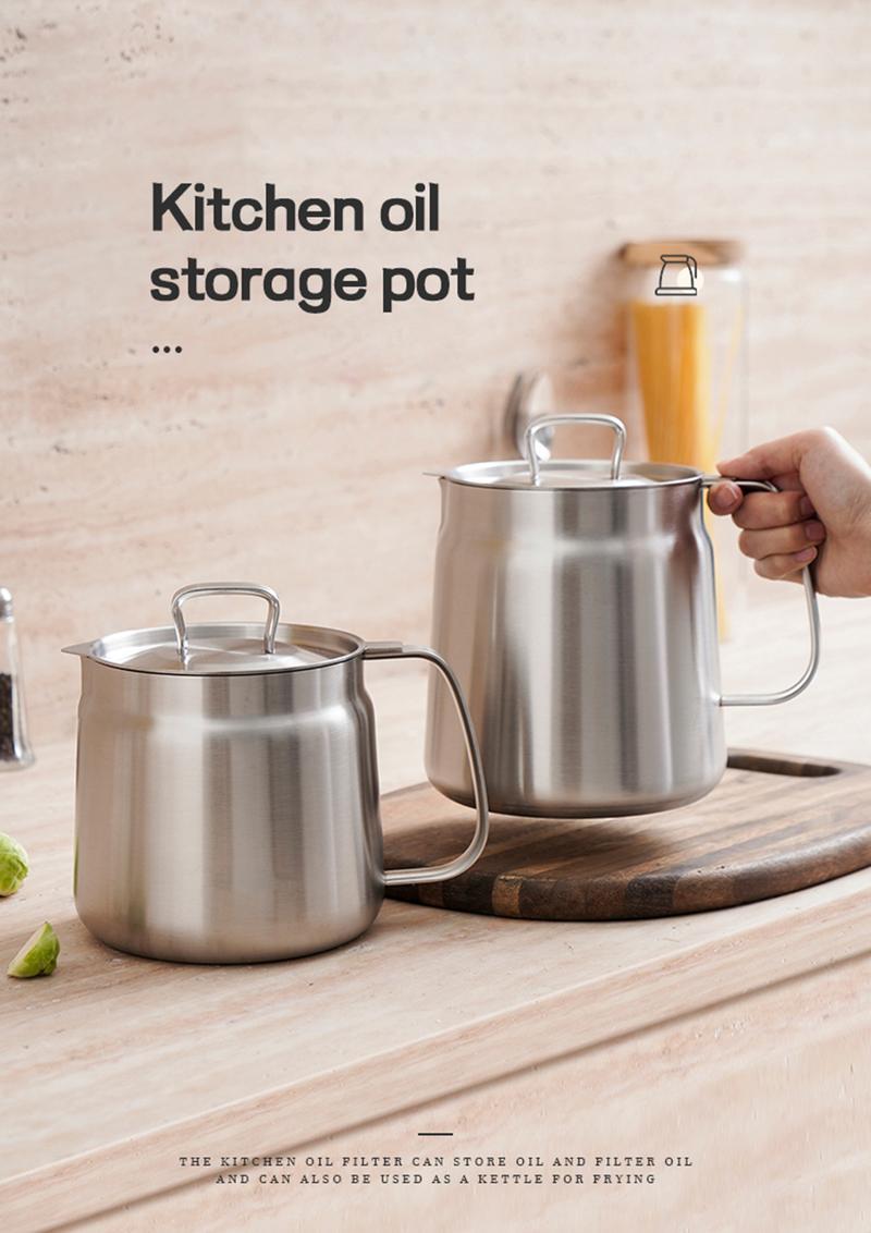 304 Stainless Steel Oil Filter Pot with Strainer Basket
