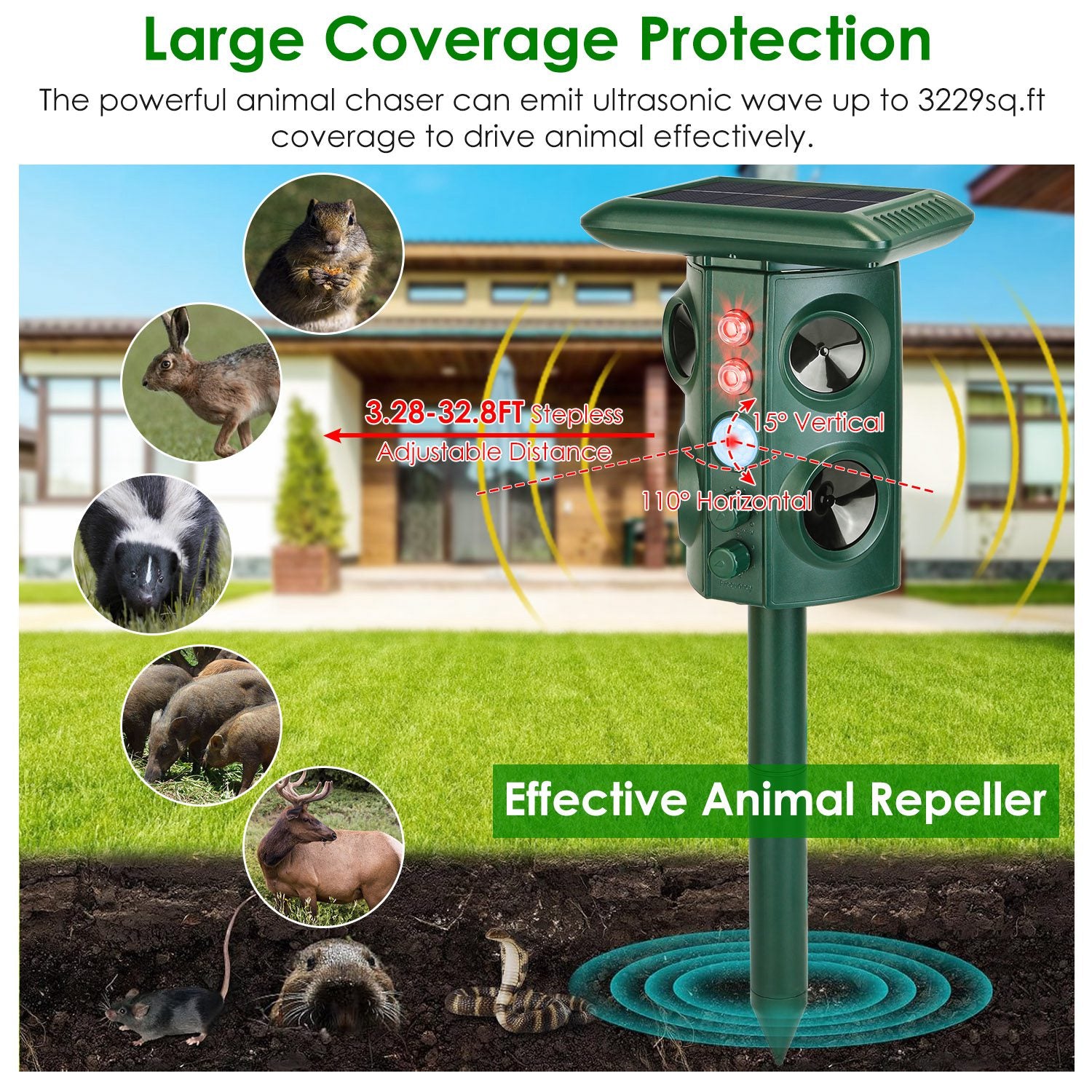 Solar-Powered 5-Mode Animal Repellent with Infrared Sensor