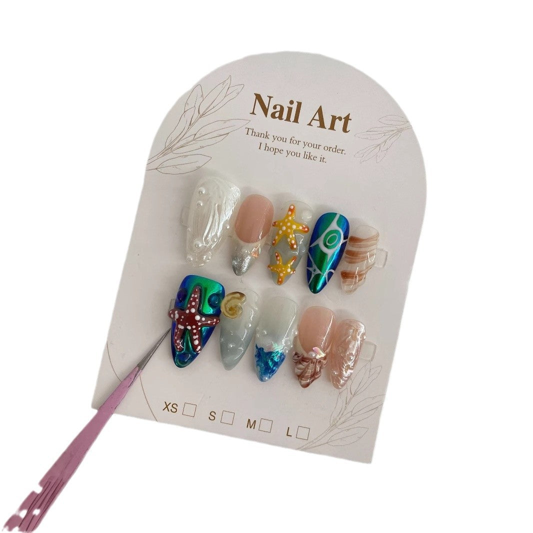 Hand-Painted Happy Underwater World White Long Manicure