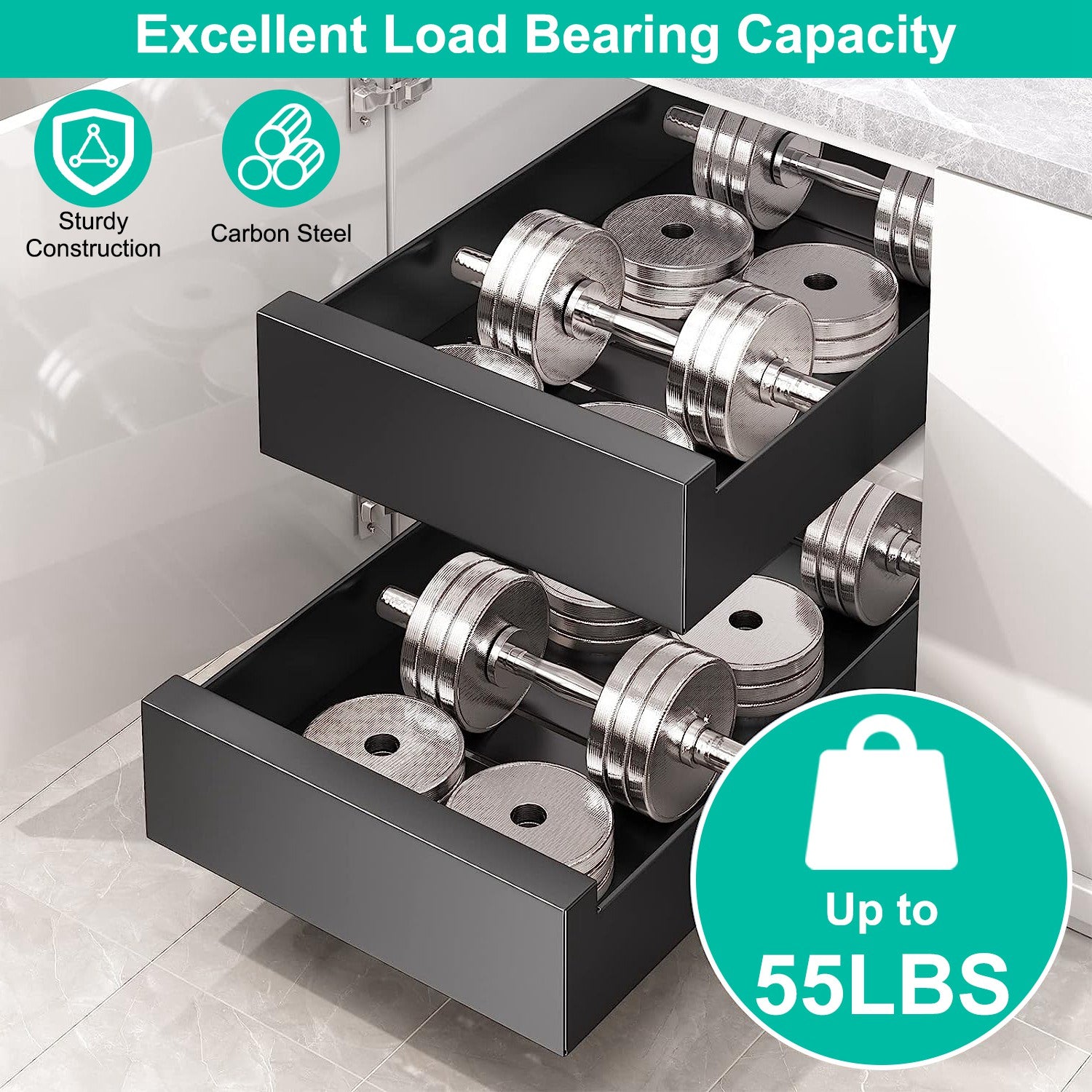 Pull Out Cabinet Organizer Carbon Steel Slide Drawer Rack