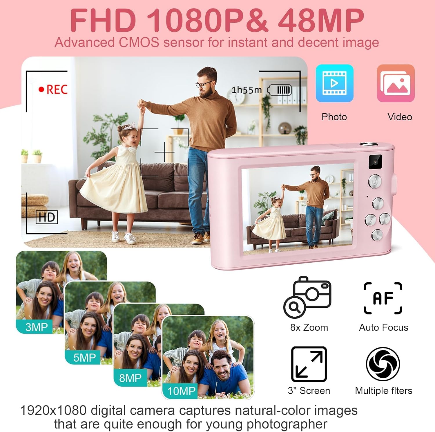 Kids Digital Camera 48MP 1080P with 32GB SD Card Z6 Fun Gift