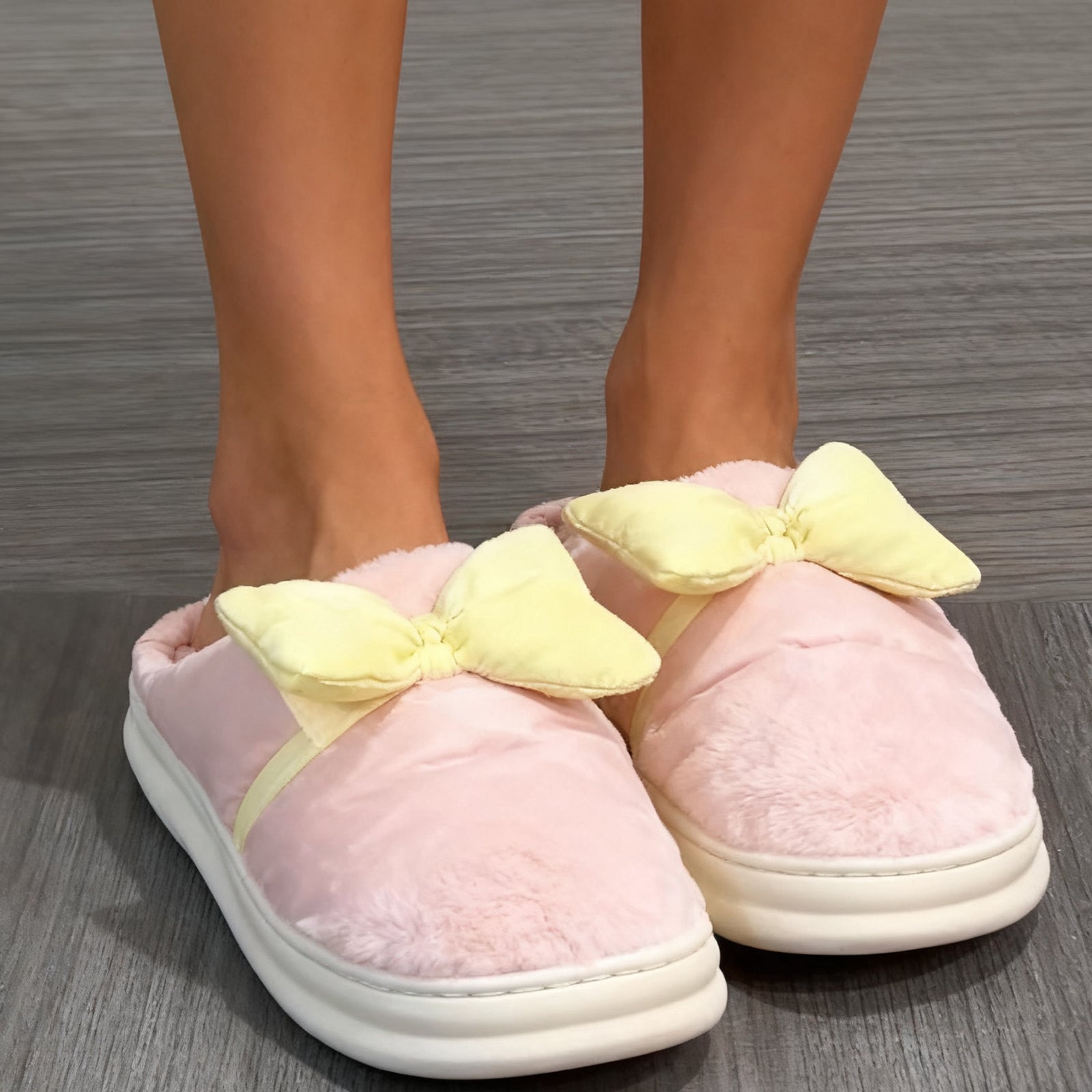 Pink Bow Cotton Slippers Soft Indoor House Slippers