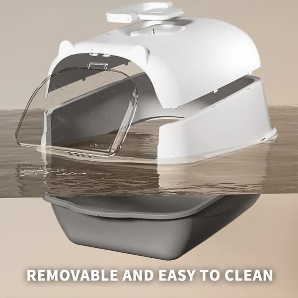 Fully Enclosed Cat Litter Box with Scoop & Litter Mat – Portable Odor Control Cat Toilet