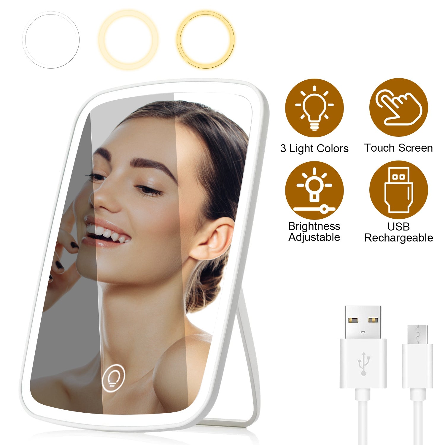 Portable LED Makeup Mirror Dimmable Light Touch Vanity Mirror