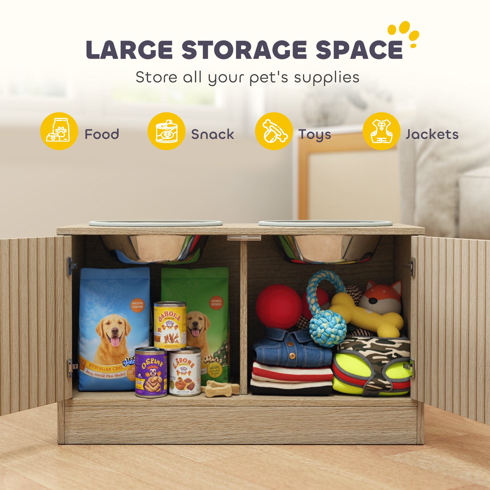 Elevated Dog Bowls with Storage Cabinet Slow Feeder Station