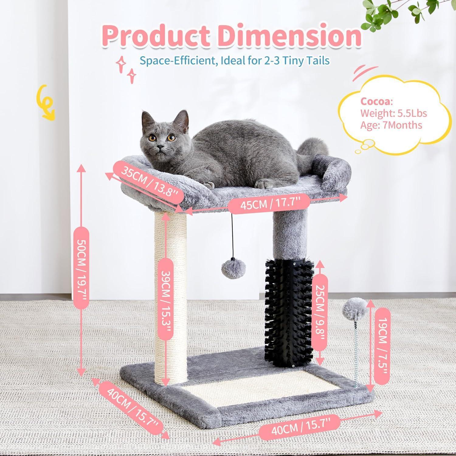 Premium 4 in 1 Cat Tree Tower with Grooming Brush and Scratcher