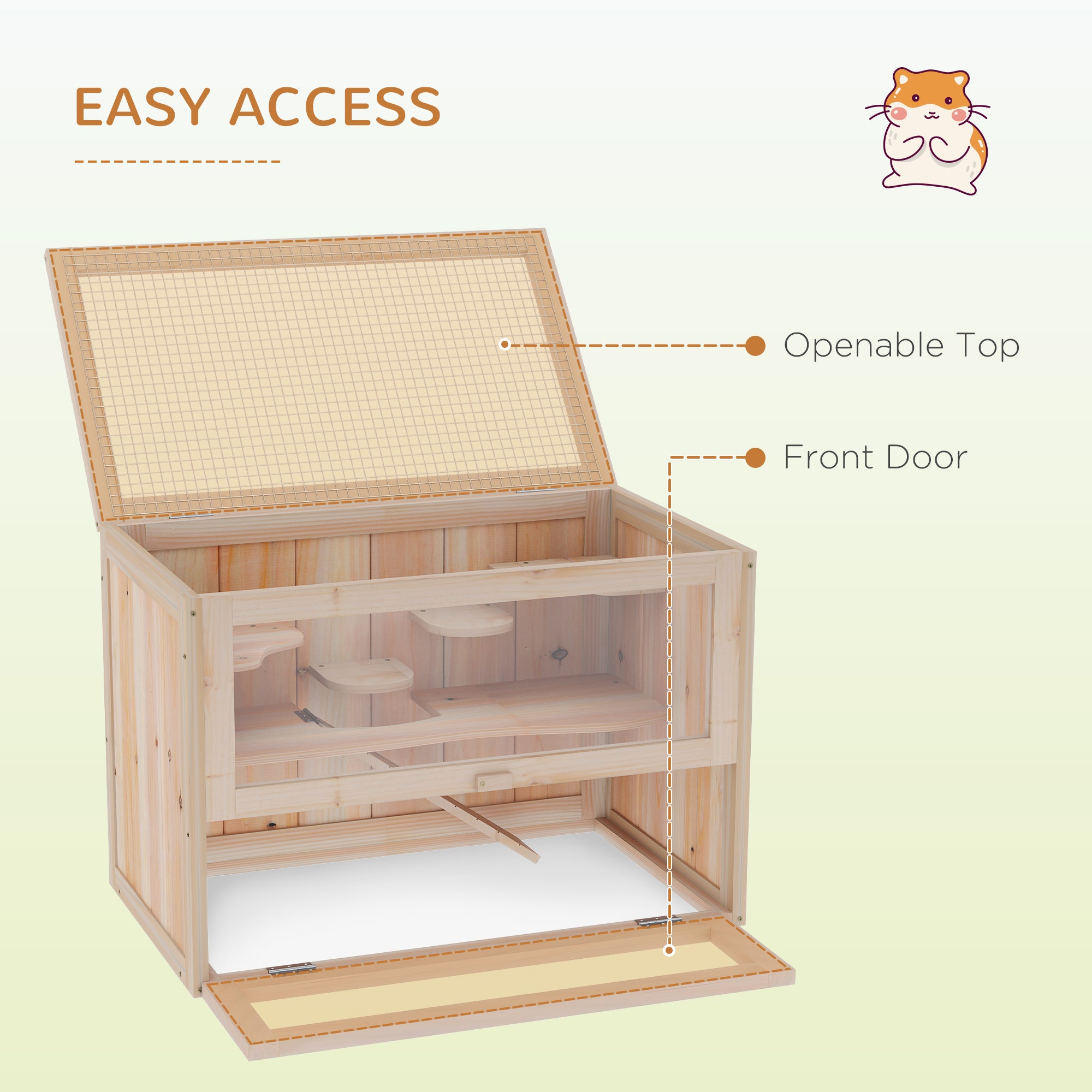 2-Level Small Animal Cage with Ladder & Shelf – Wooden Habitat for Hamsters, Guinea Pigs & Chinchillas