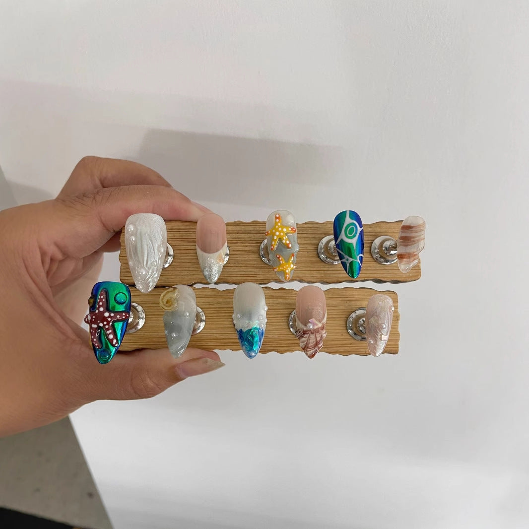 Hand-Painted Happy Underwater World White Long Manicure