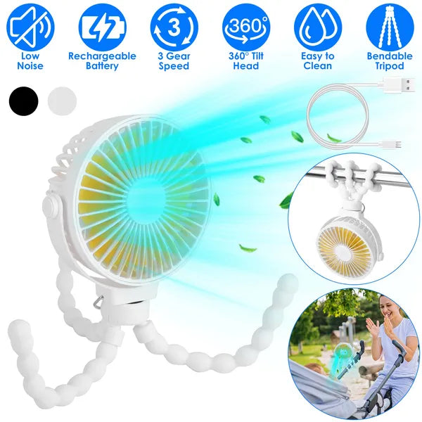 Portable Baby Stroller Fan with Flexible Tripod Rechargeable