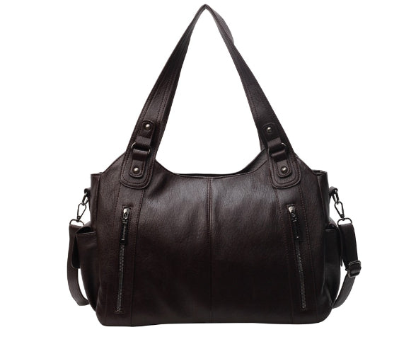 Elegant Retro Handbag Solid Color Textured American Shoulder Bag