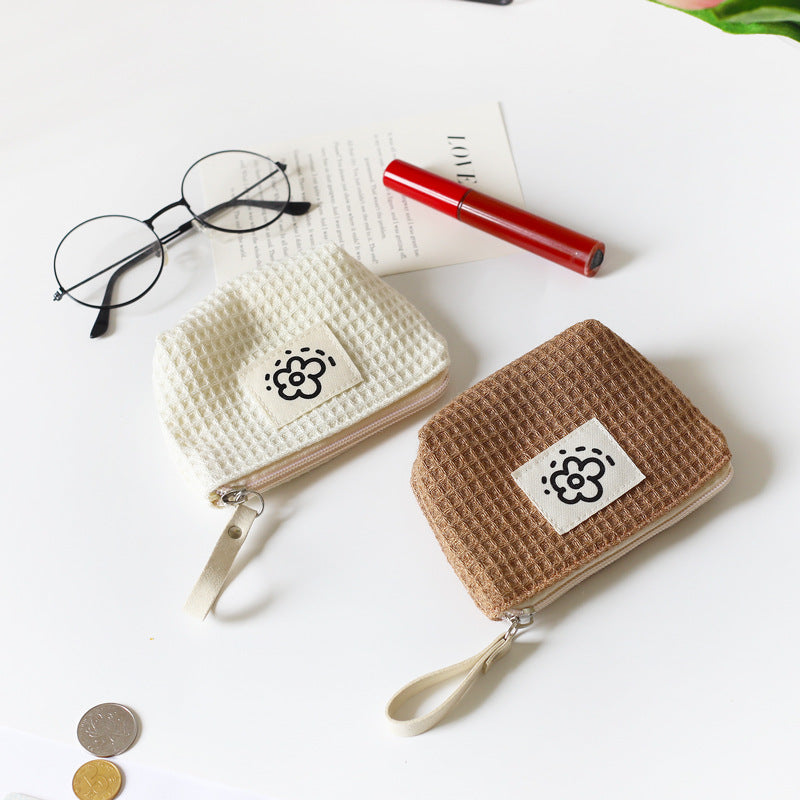 Women Cute Simple Waffle Storage Bag Cosmetic Organizer Pouch for Daily Use