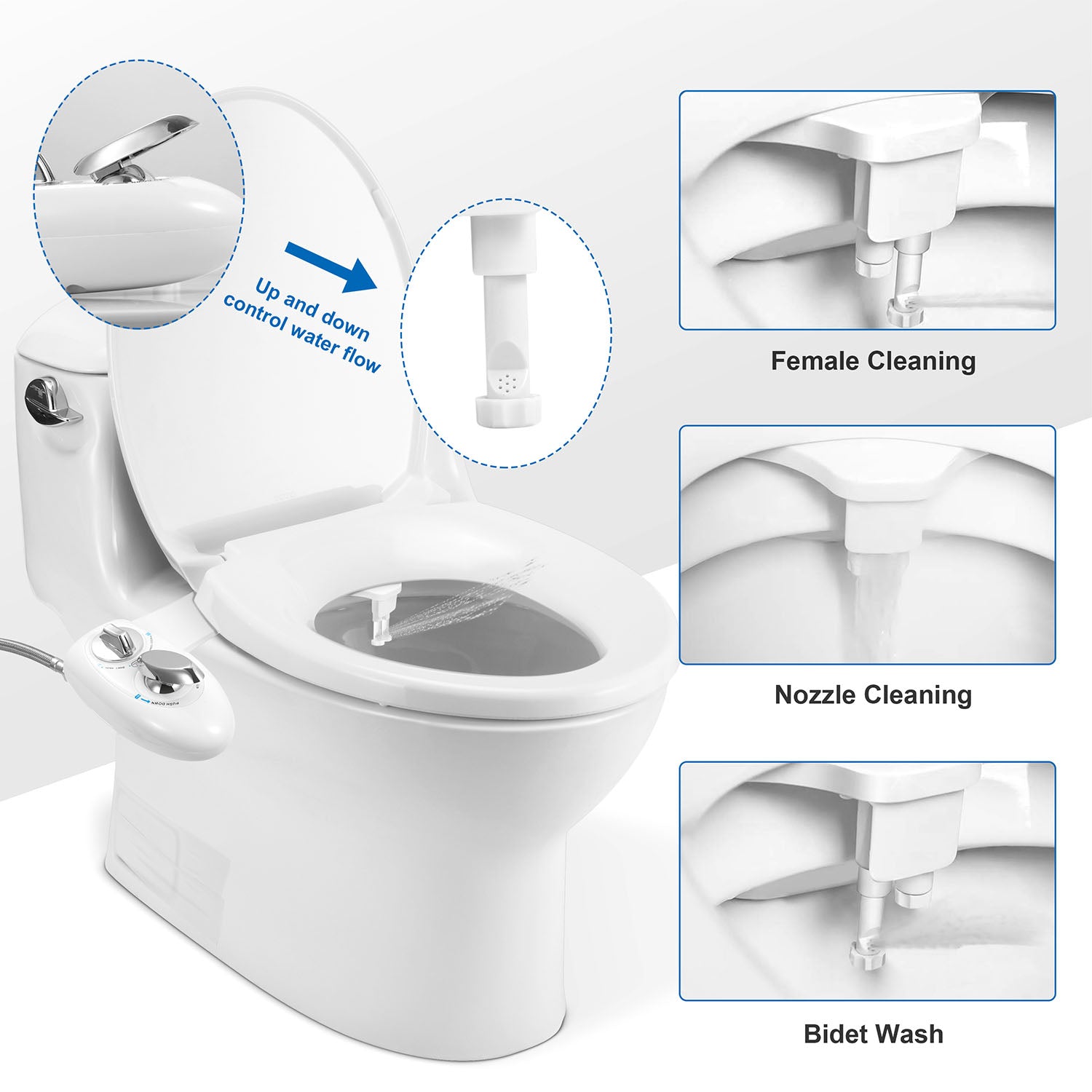 Cold Water Spray Bidet with Dual Nozzle Self Cleaning Toilet Seat Attachment