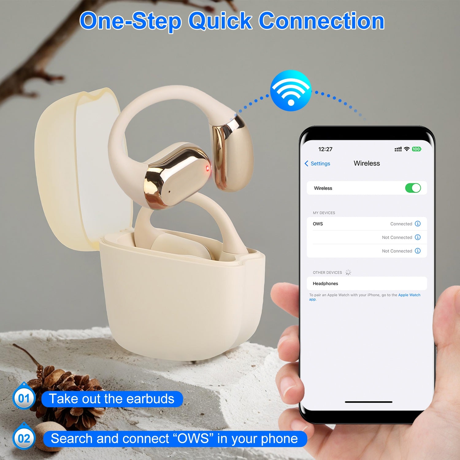 Bluetooth 5.4 Open Ear Earbuds Earhook LED Case Waterproof Sport