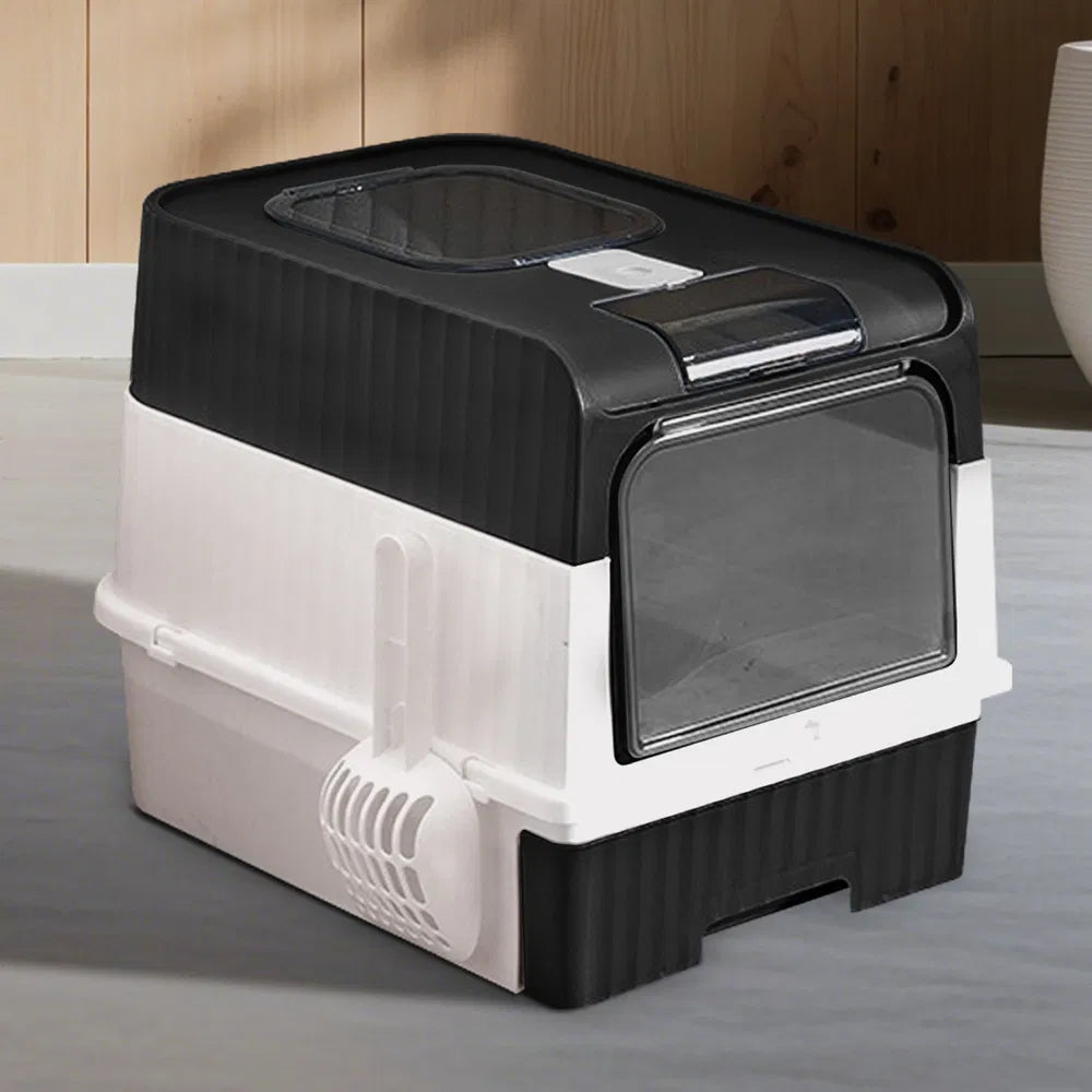 Fully Enclosed Magic Cube Cat Litter Box – Top & Front Entry with Pull-Out Drawer
