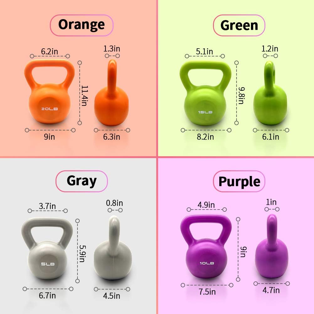 20lbs Kettlebell Weight Set Vinyl Coated for Women with Comfortable Wide Handle
