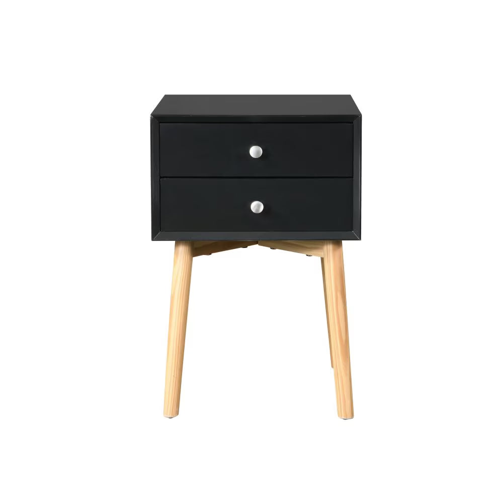 Modern Bedside Table with 2 Drawers & Solid Wood Legs Storage