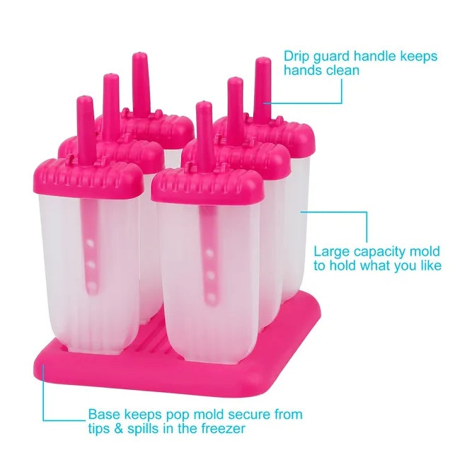 6-Cavity Reusable Ice Popsicle Mold Maker
