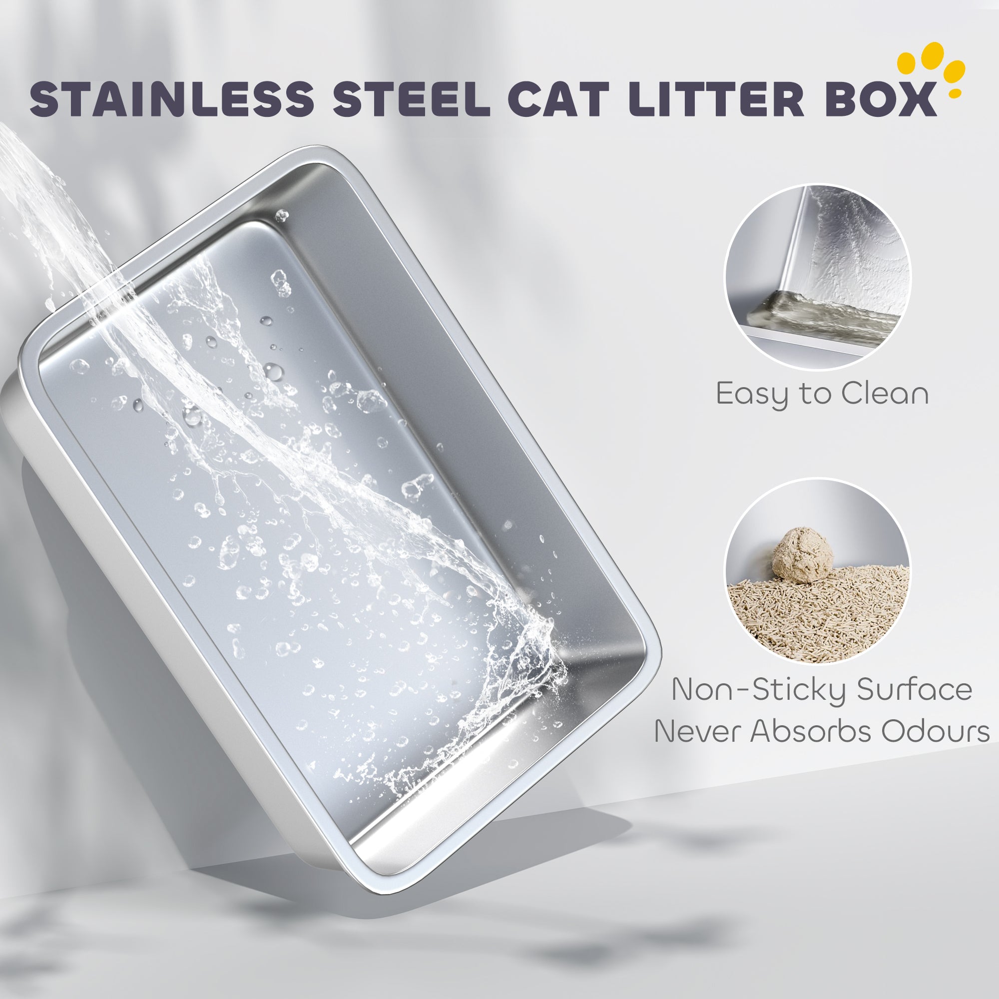 Premium Stainless Steel Cat Litter Box High Sides with Scoop