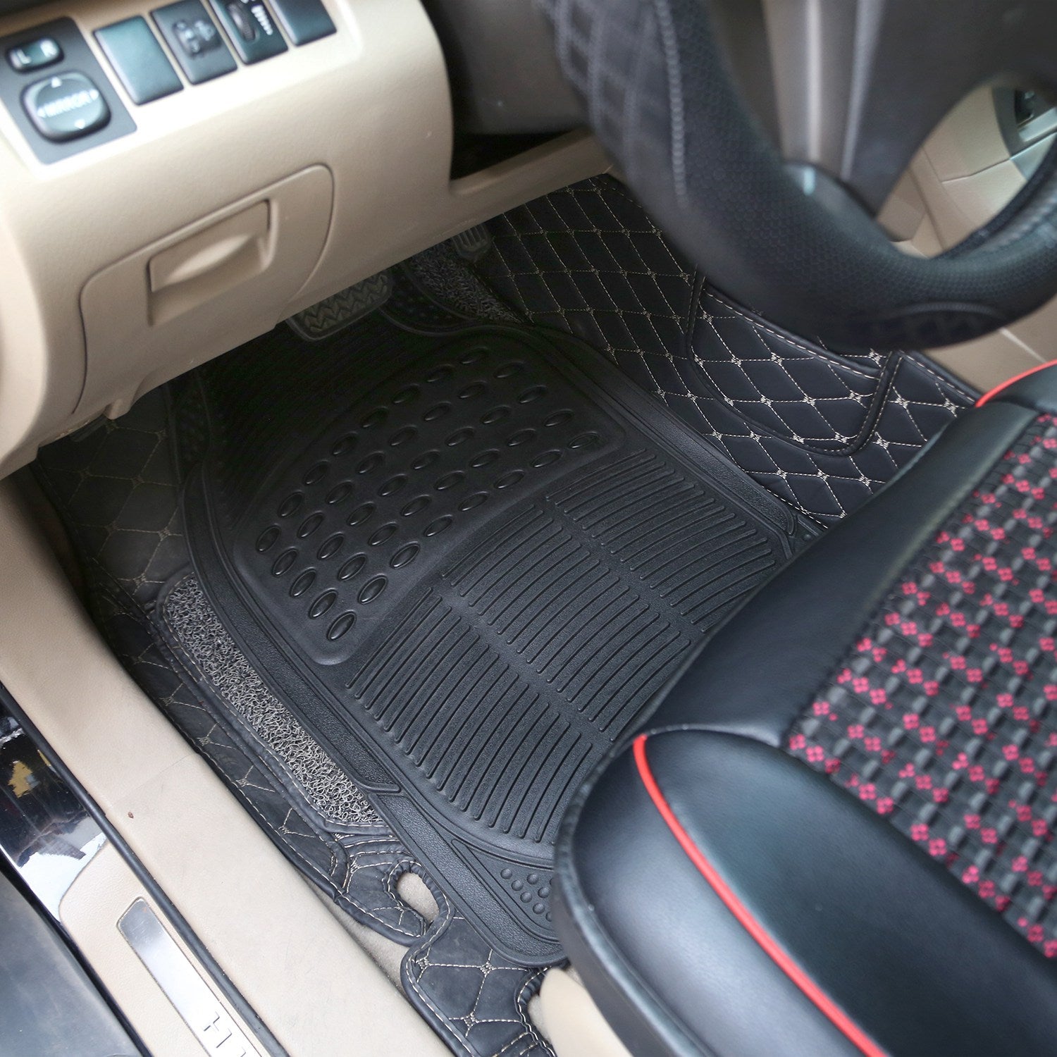 3PCS Heavy Duty Car Floor Mats PVC Trim-to-Fit Anti-Slip Set