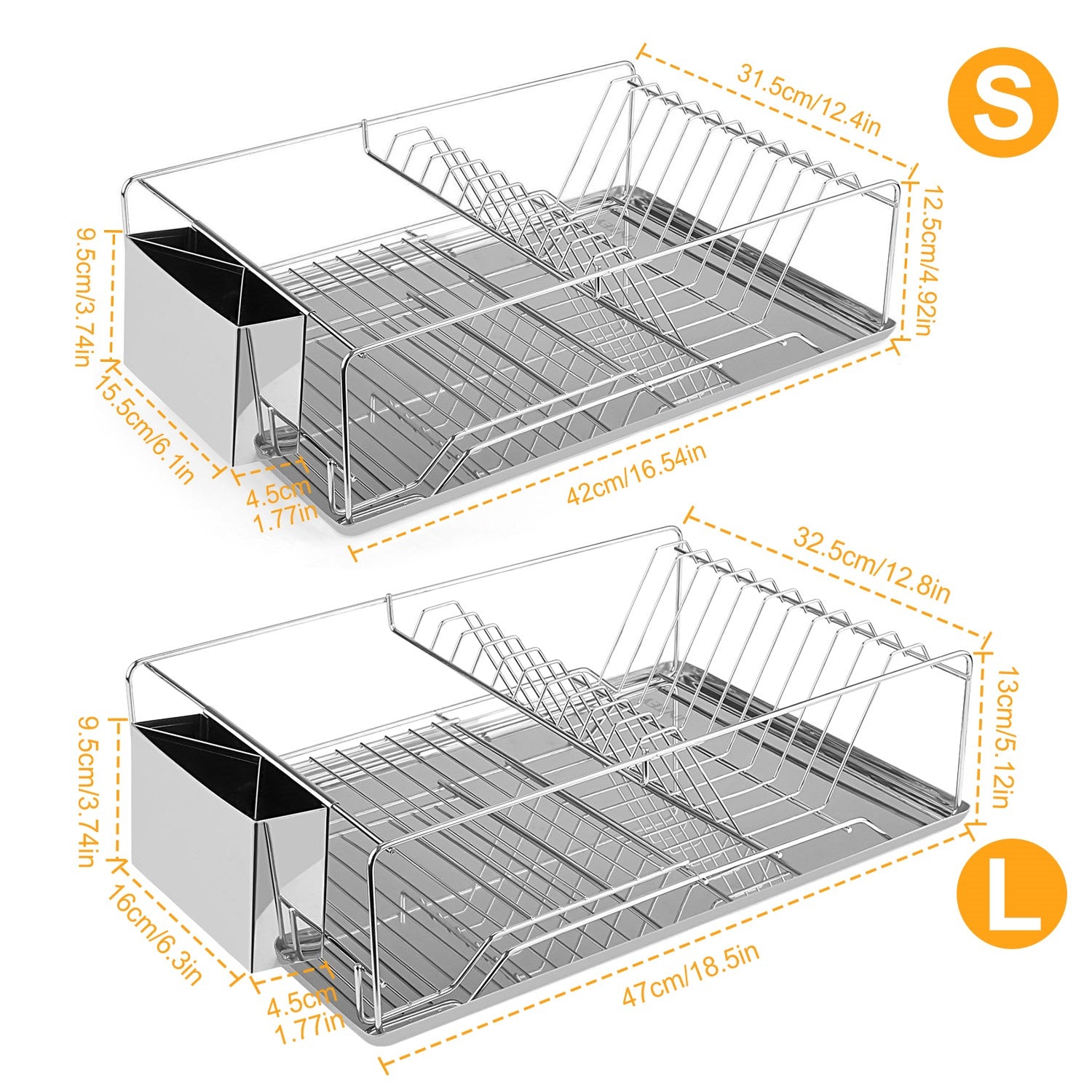 Stainless Steel Dish Drying Rack with Drainboard Cutlery Holder