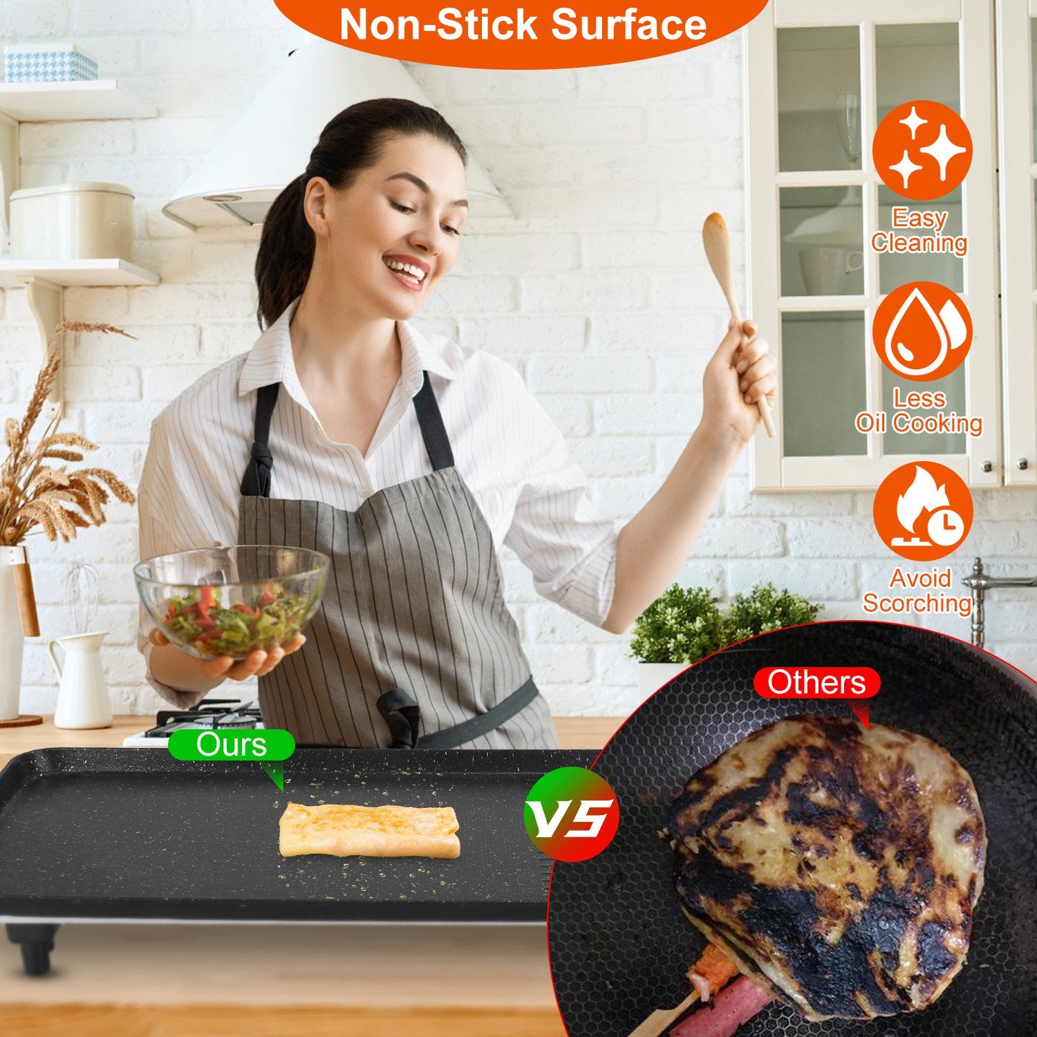 Electric BBQ Grill Griddle Non Stick Tabletop Cooking Plate