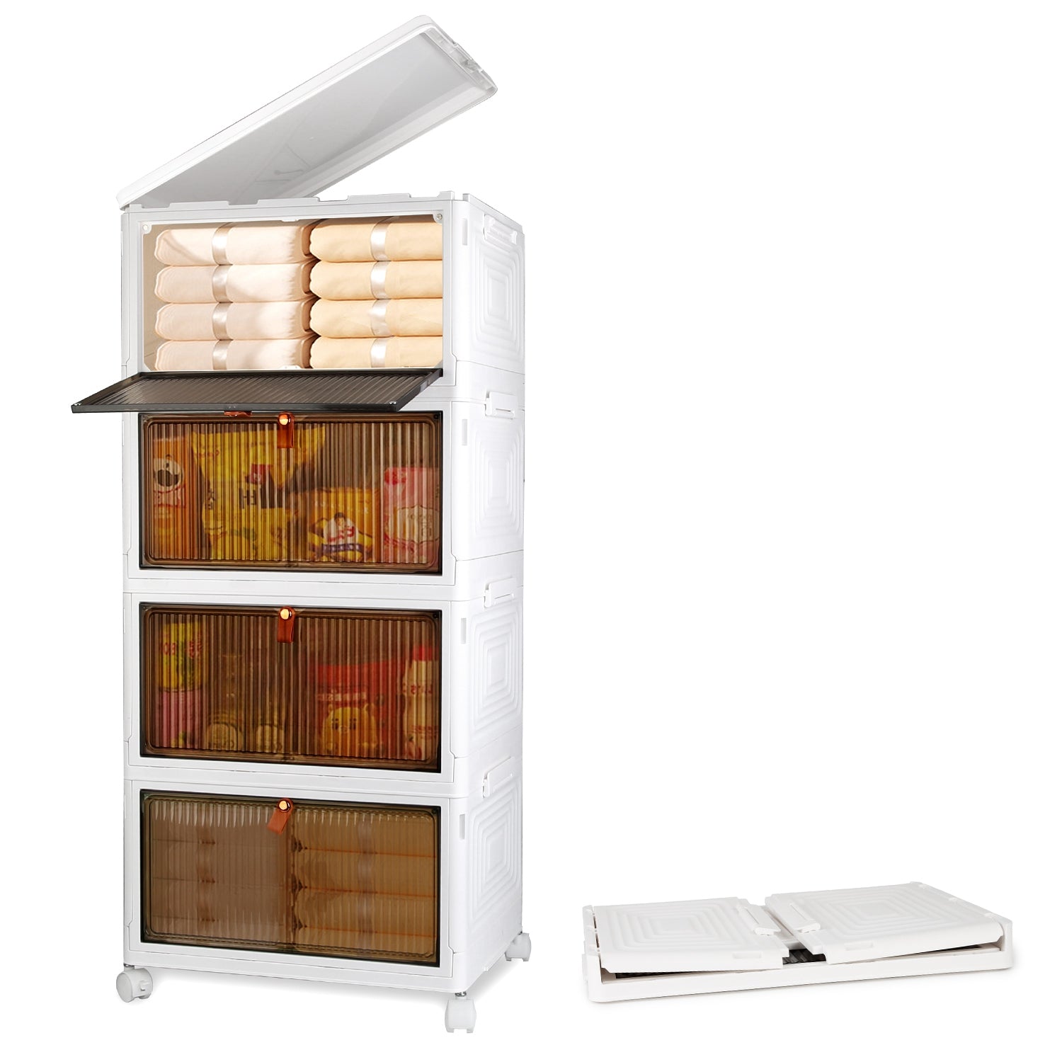 4Pc Foldable Storage Bins with Wheels Stackable Closet Organizer