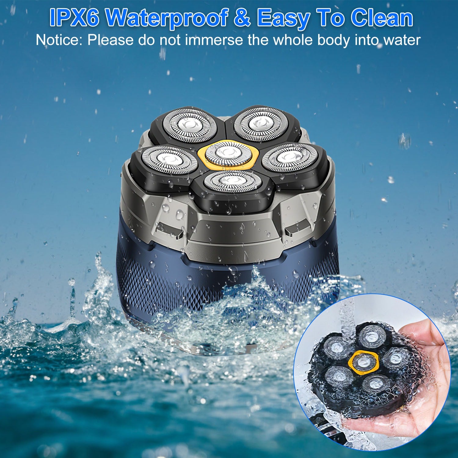 Cordless Electric Head Shaver for Men 6D Waterproof LED Trimmer