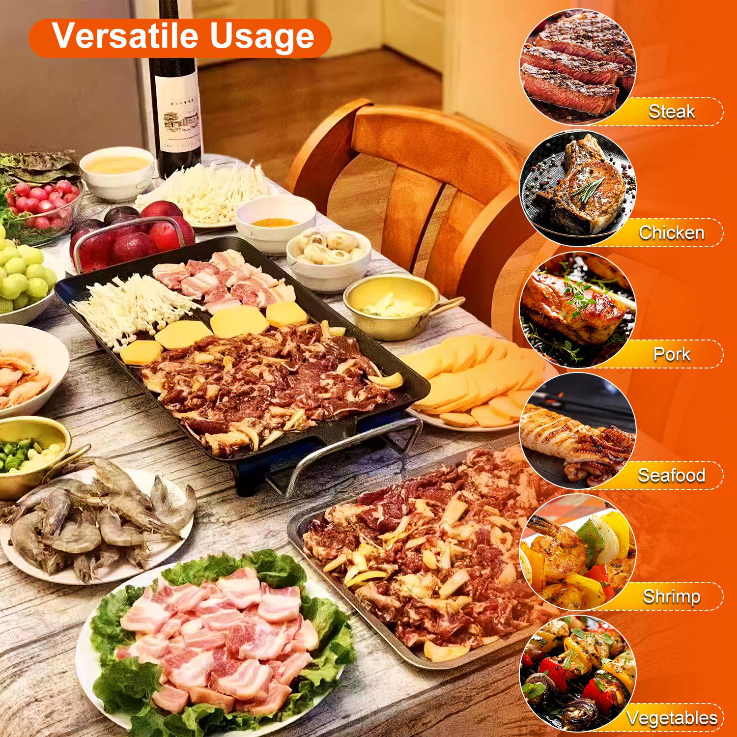 Electric BBQ Grill Griddle Non Stick Tabletop Cooking Plate