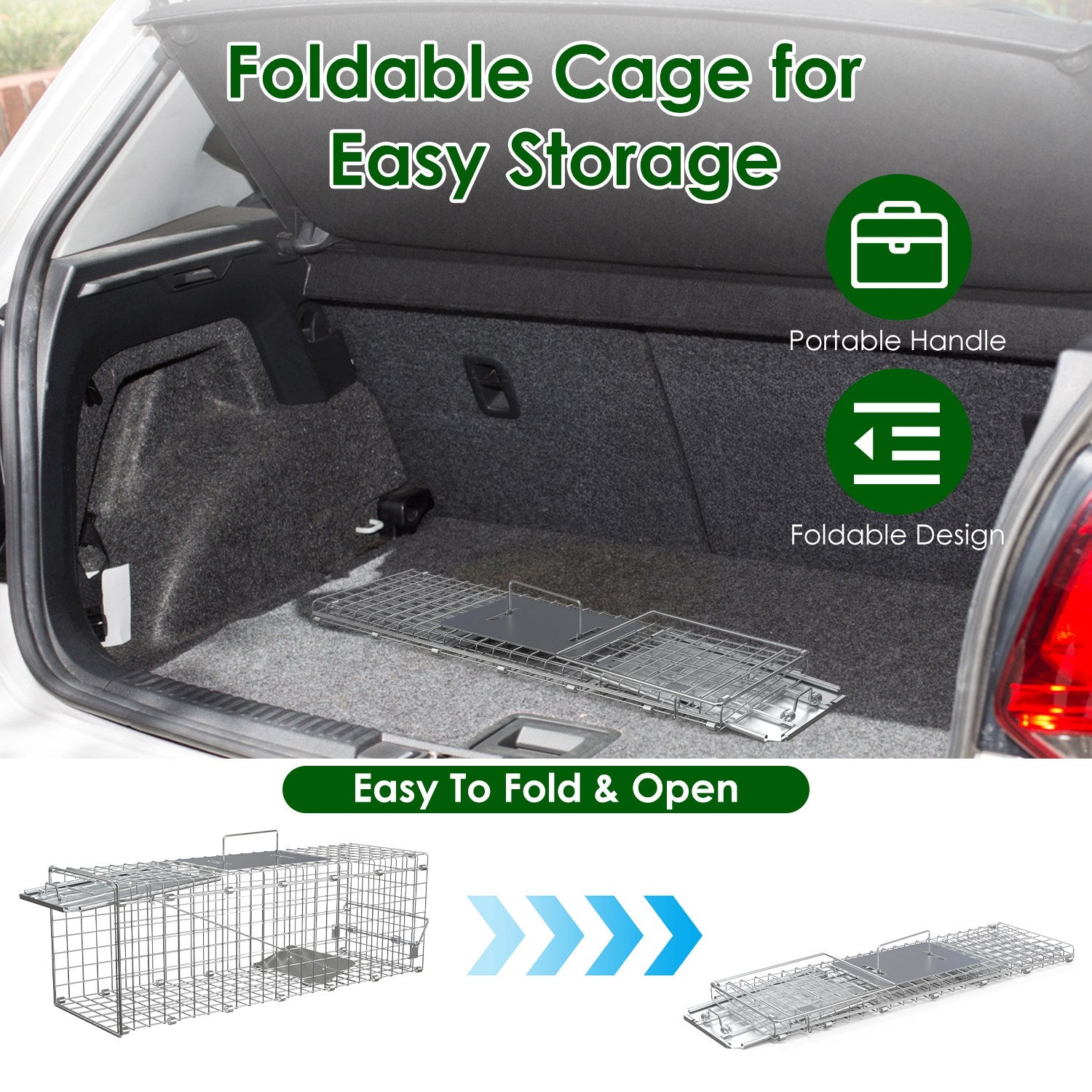 Premium Folding Humane Animal Trap Cage Easy Catch and Release