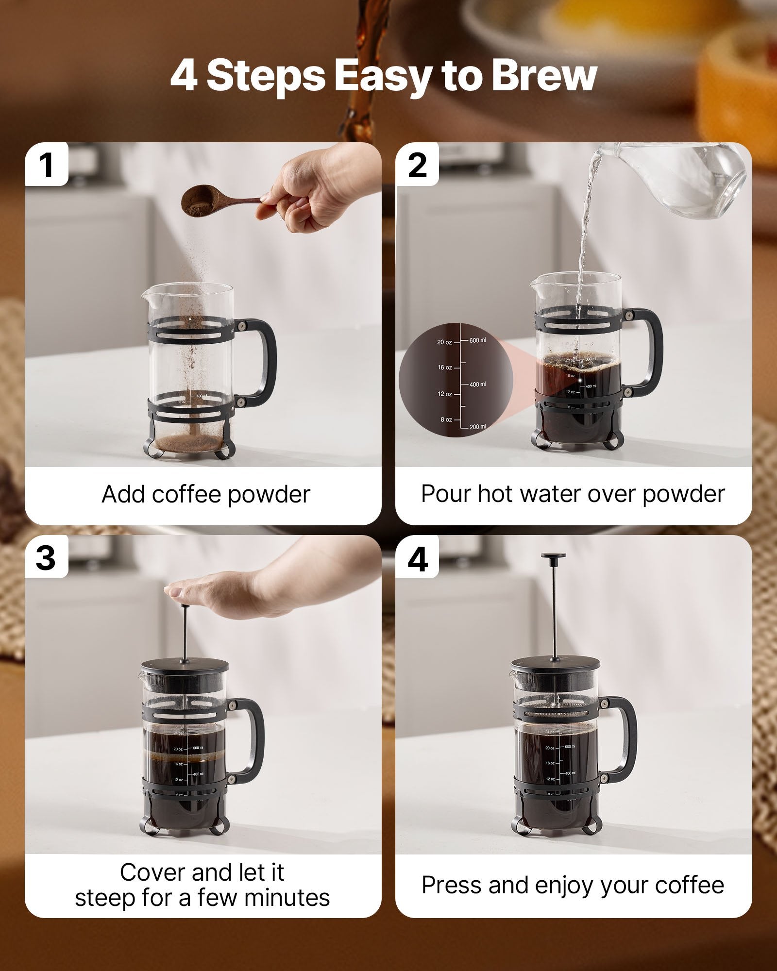 34 Oz French Press Coffee Maker with Borosilicate Glass