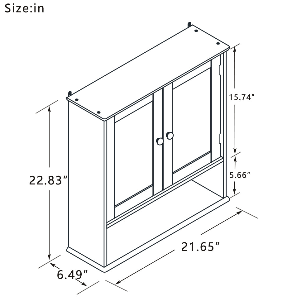 Bathroom Wall Cabinet with Double Mirror Doors & Shelf