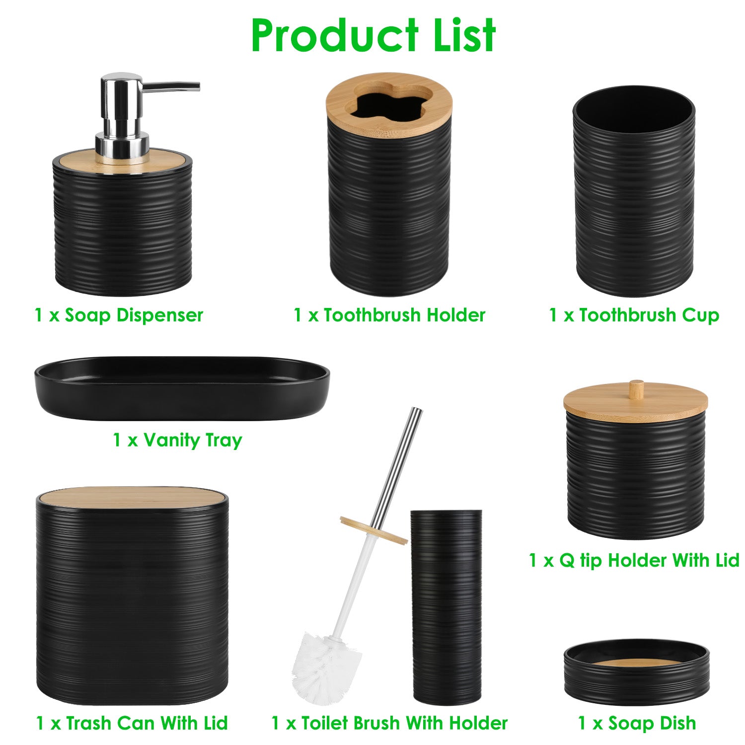 8 Piece Bathroom Accessories Set with Bamboo Lid & Organizer