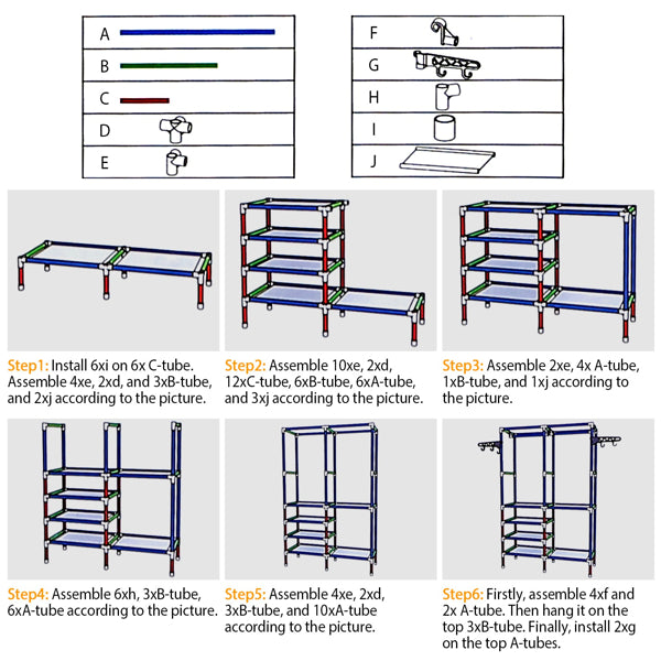 Heavy Duty Garment Rack with Shelves & Hooks Closet Organizer