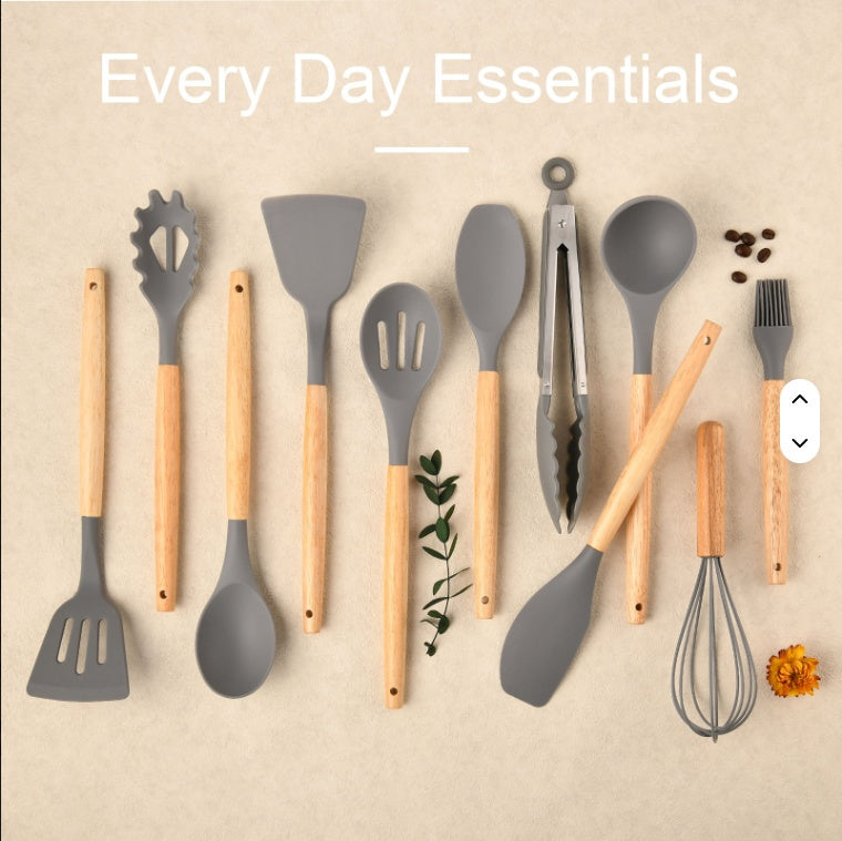 12-Piece Non-Stick Silicone Kitchen Utensil Set Gray