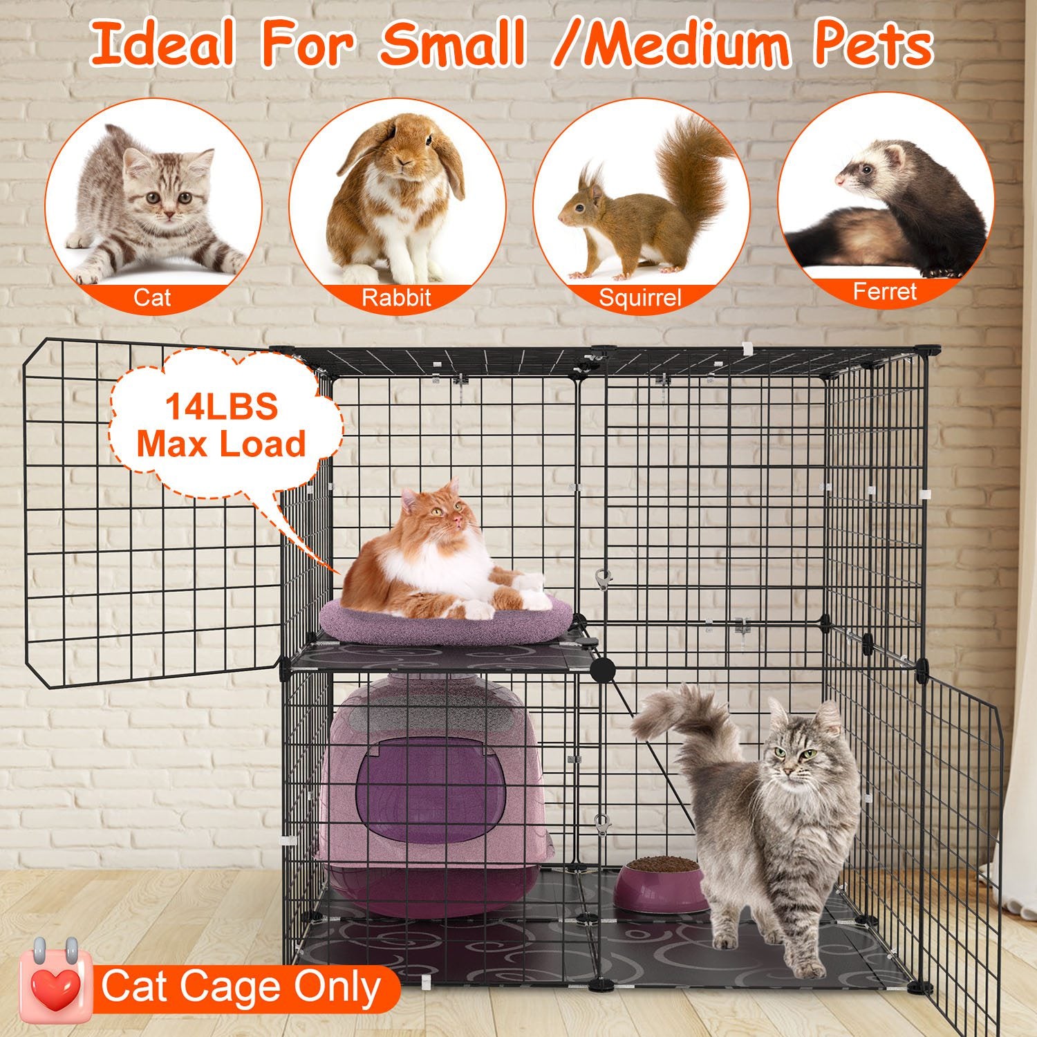 Premium 2 Tier Indoor Cat Cage Playpen with Ladder and Dual Doors