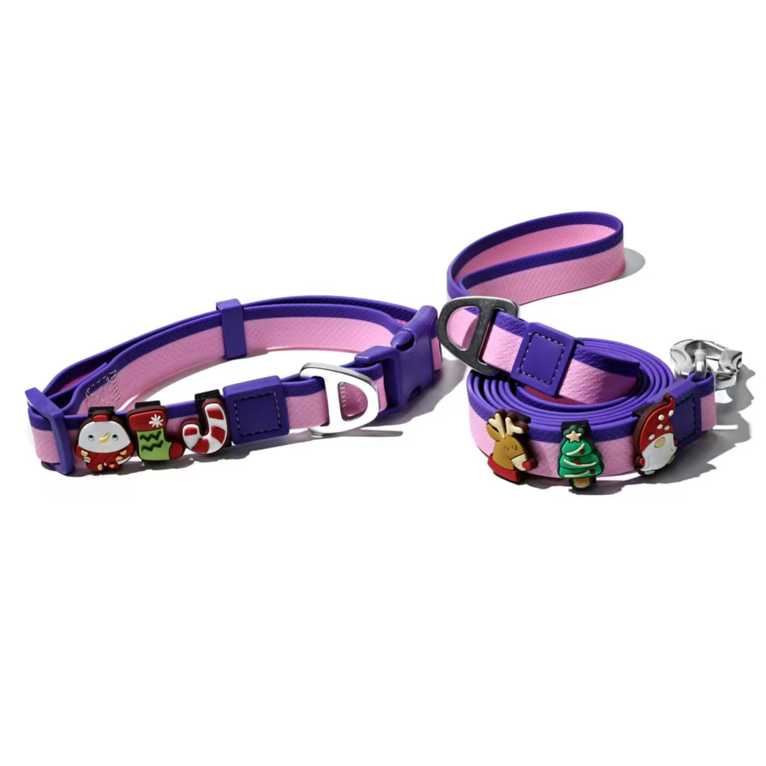 Dual-Color Embossed Pet Leash Set for Stylish Daily Walks