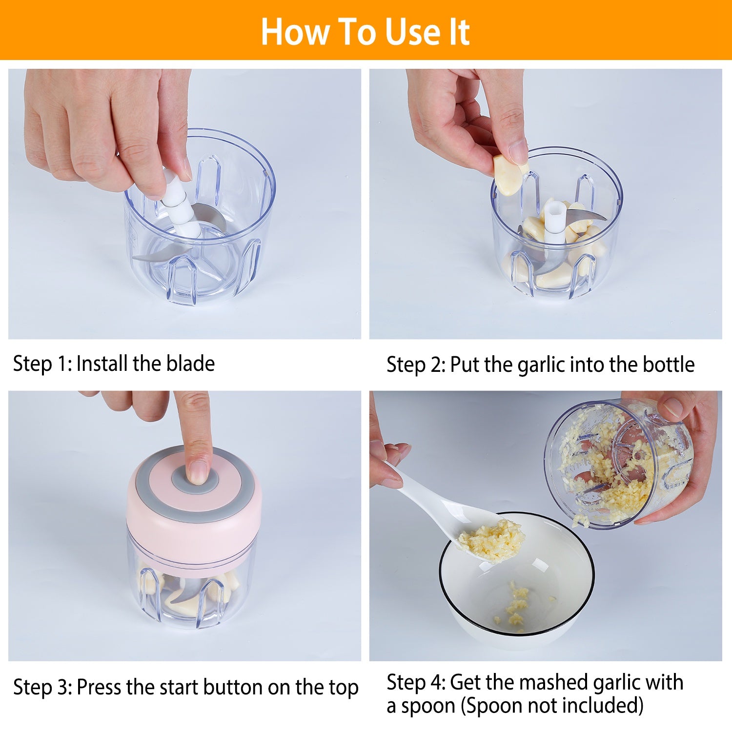 Powerful Mini Electric Garlic Chopper Cordless Rechargeable Food Processor