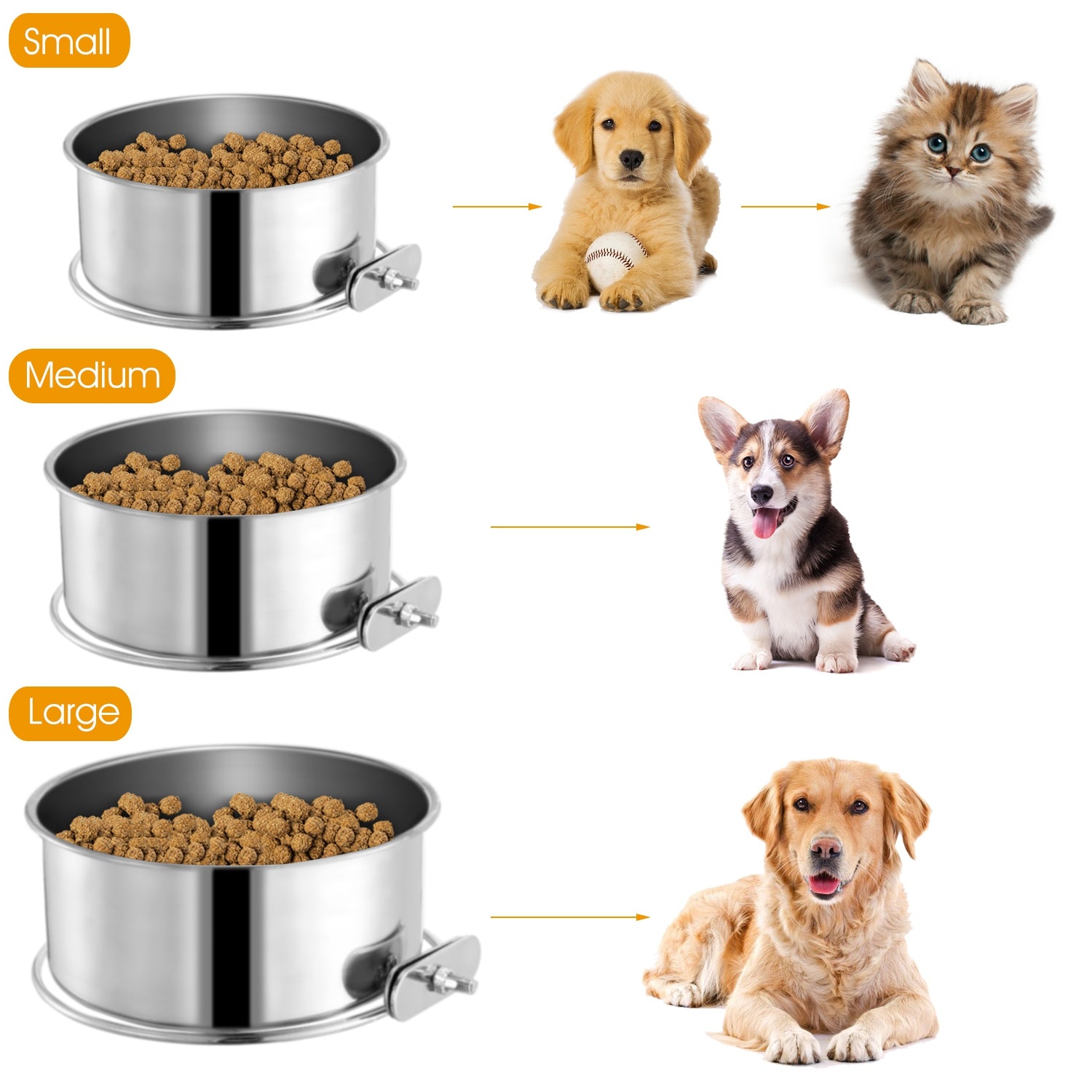 Stainless Steel Hanging Dog Bowl with Clamp Detachable Design