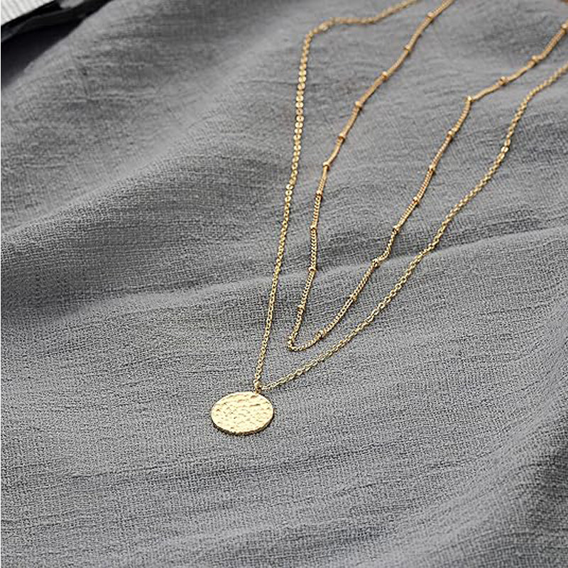 Luxury Gold Layered Choker Necklace Bar Coin Pendant Set