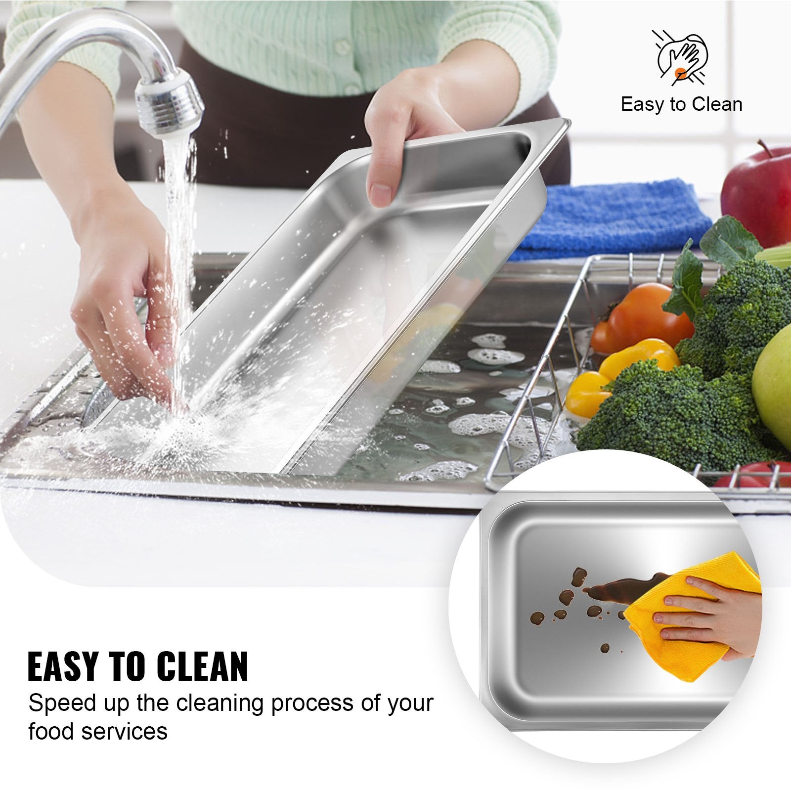 6 Pack Full Size Stainless Steel Steam Table Pans 8.5L Deep Set