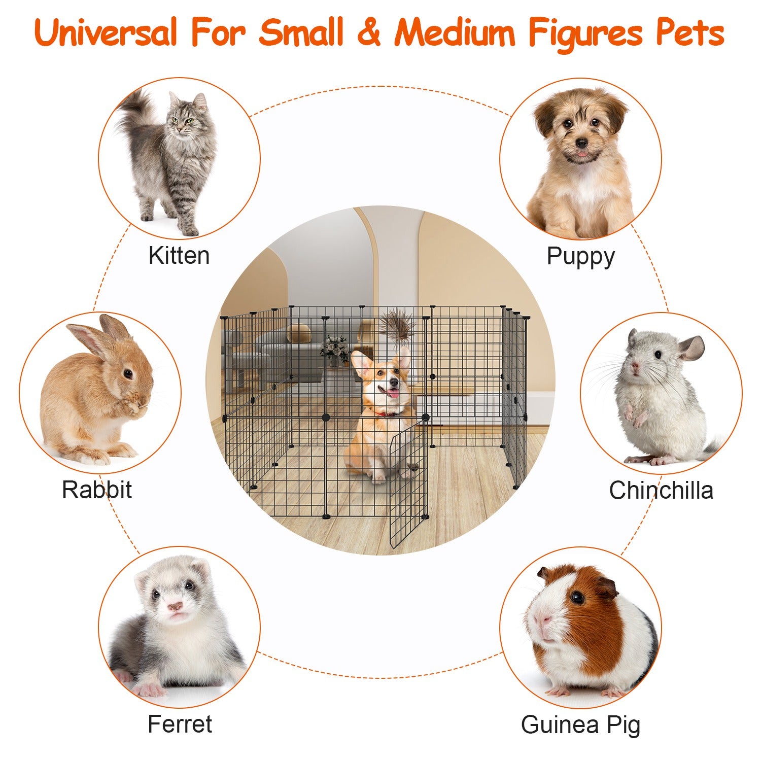 Small Animal Playpen Metal Fence with Door for Indoor Outdoor