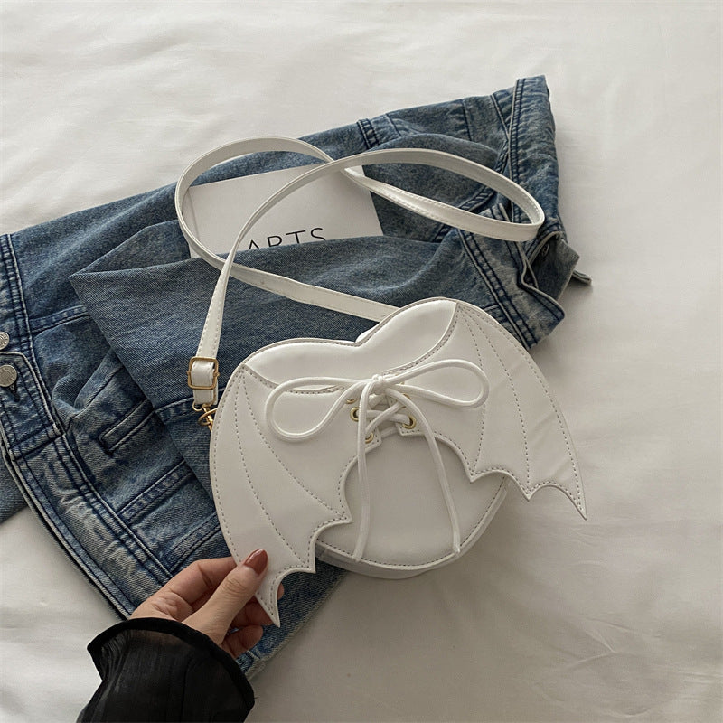 Heart Shape Crossbody Bag with Bat Wing Strap Unique Shoulder Style