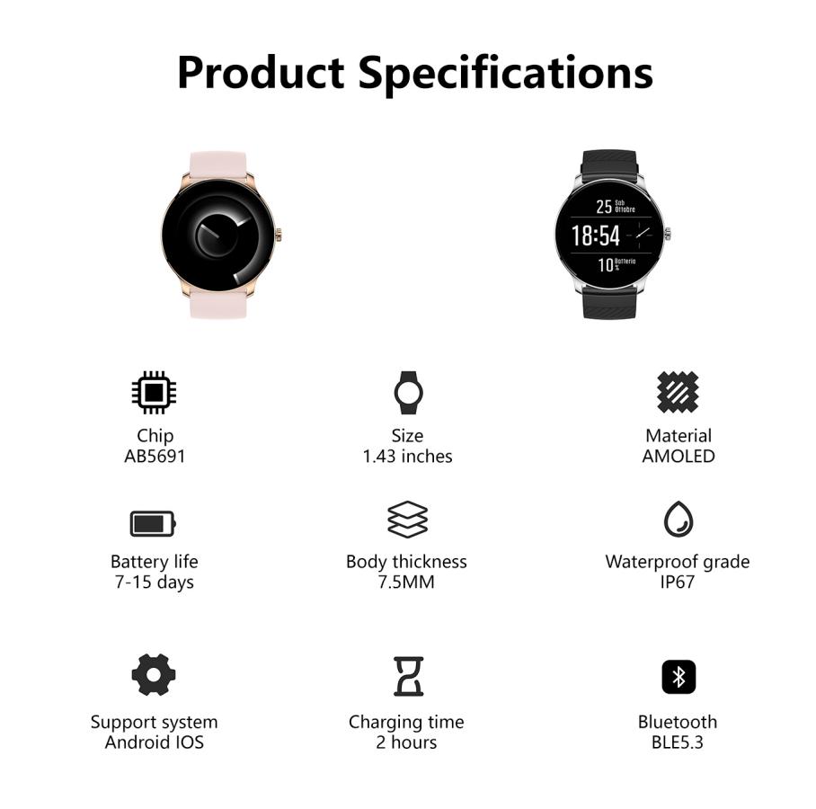 Ultra Slim Smartwatch for Men Women AMOLED Fitness Watch IP67 Waterproof