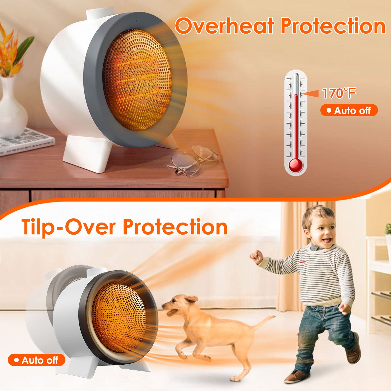 Portable Ceramic Space Heater 1000W Fast Heating Safety Fan