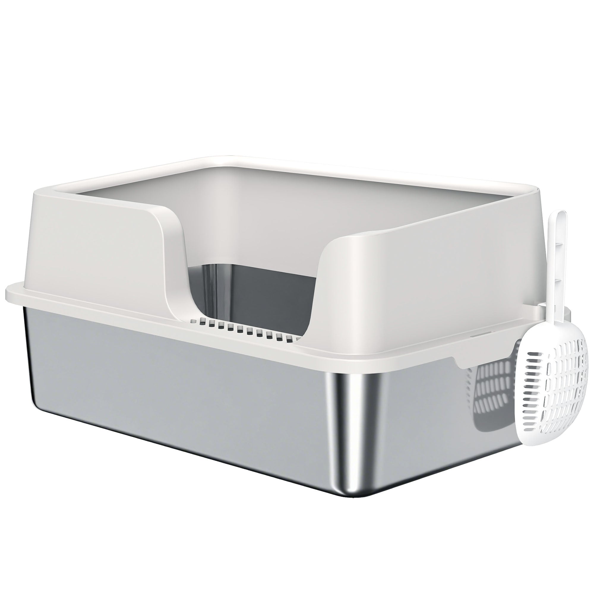 Premium Stainless Steel Cat Litter Box with High Sides