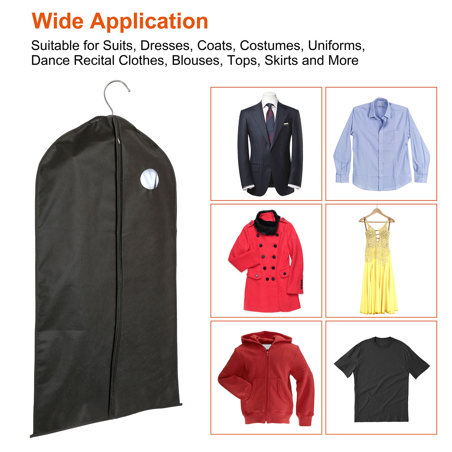 5Pcs Garment Bags 39in Hanging Suit Cover with Zipper Window